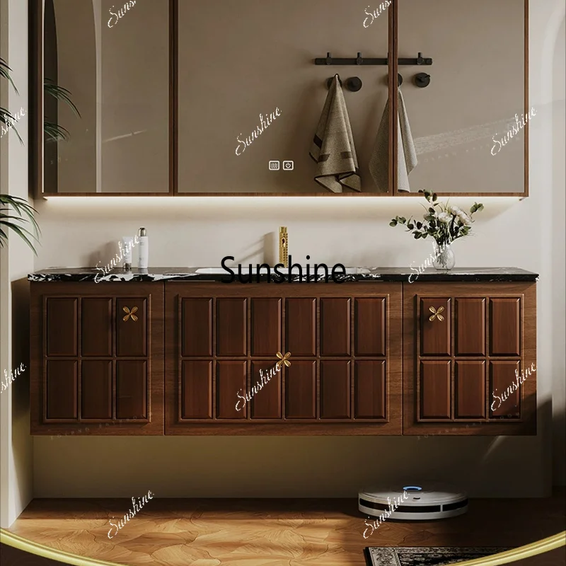 Medieval style bathroom cabinet combination bathroom rock slab washstand simple