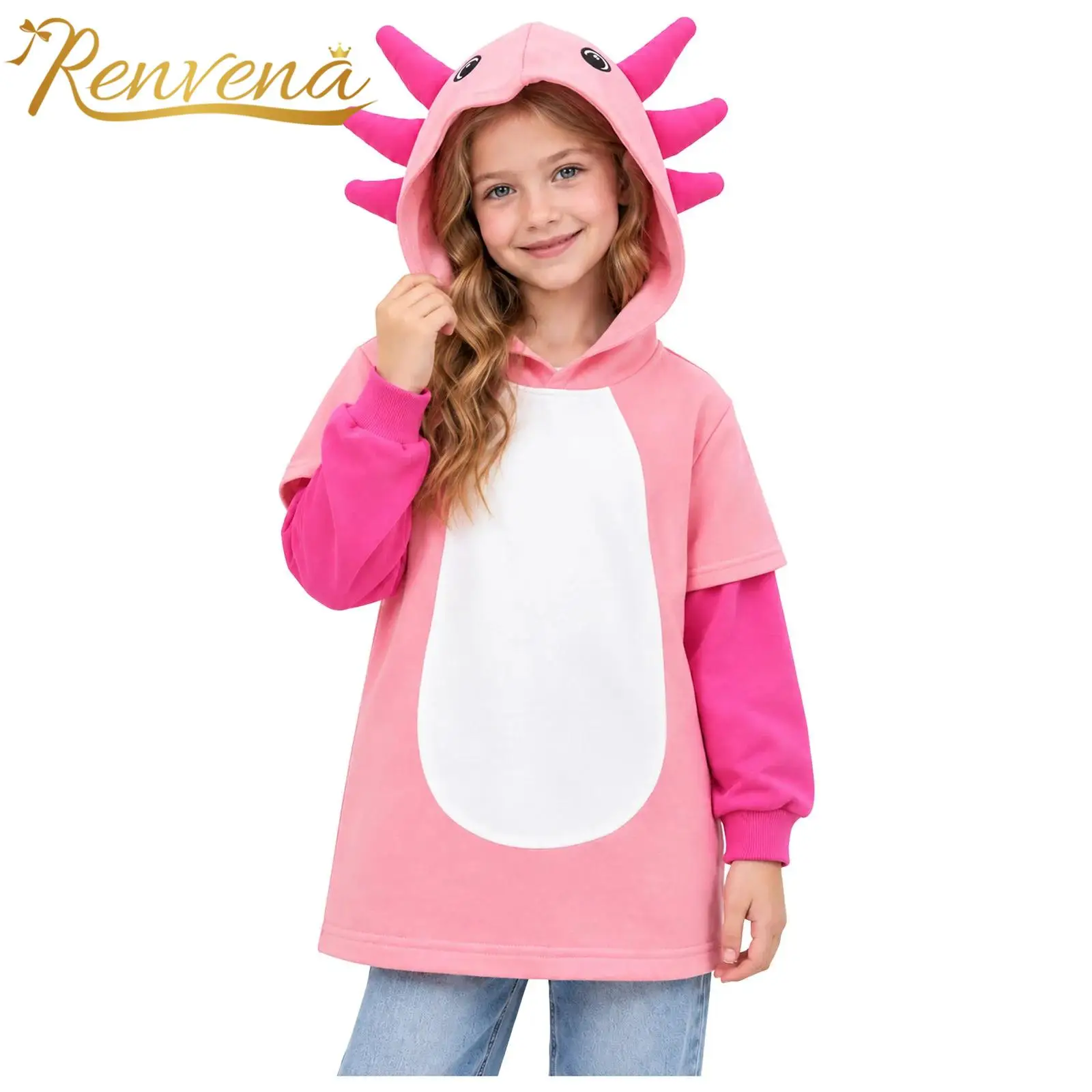 Kids Dinosaur Role-play Hoodie Animal Outfit Girls Hooded Pullover Sweatshirt Hoodies Top for Halloween Game Character Costume