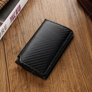 Men's Carbon Fiber Fine Aluminum Wallet ID Credit Card Holder Mini RFID Wallet Pop Up Case Black Bank Card Vallet 2023 10 Main Sales Men's Wallet - №1