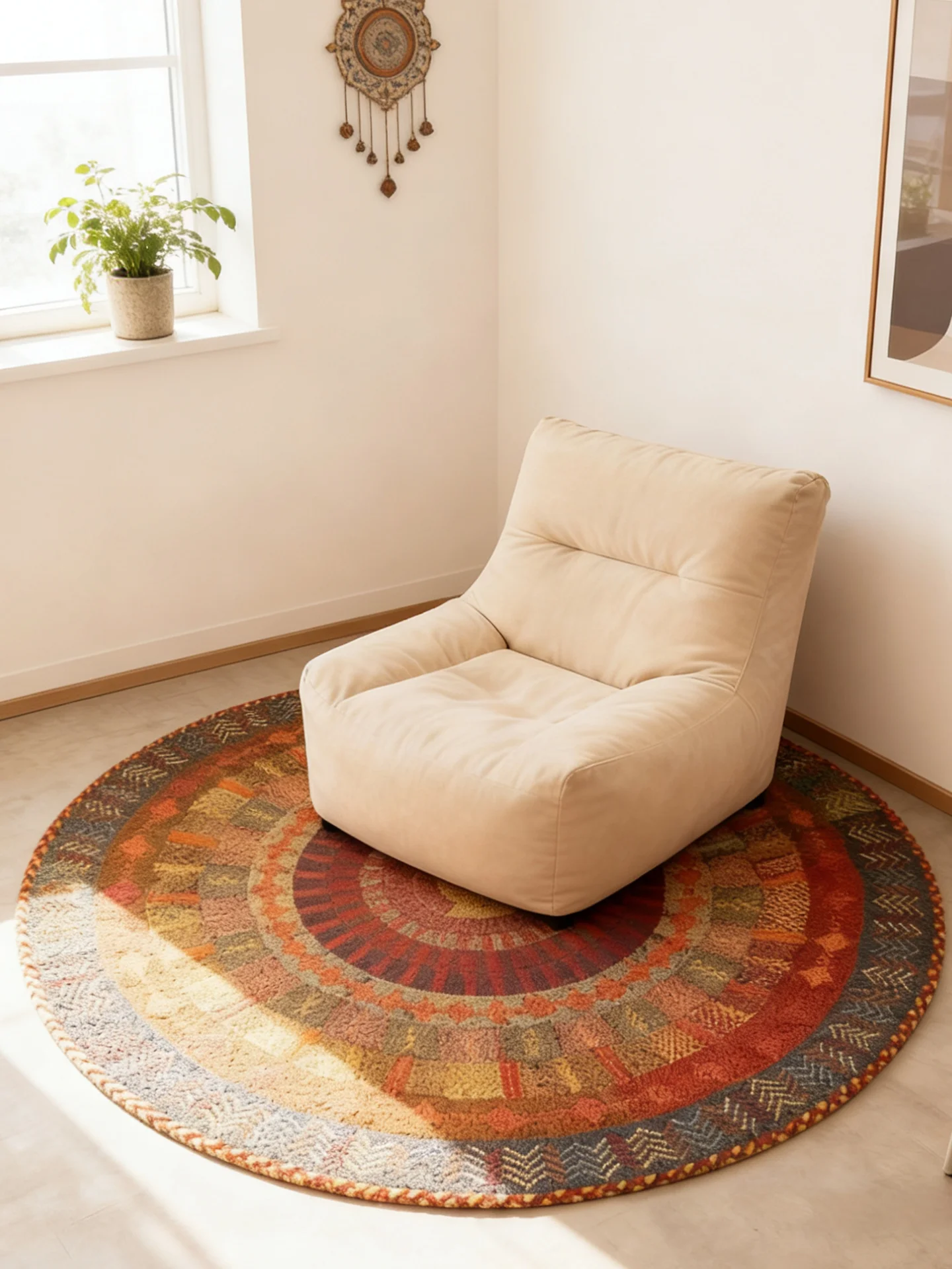 Round Rug Premium Ethnic Vintage Persian Bohemian Mandala Living Room Bedroom Rocking Chair Floor Mat