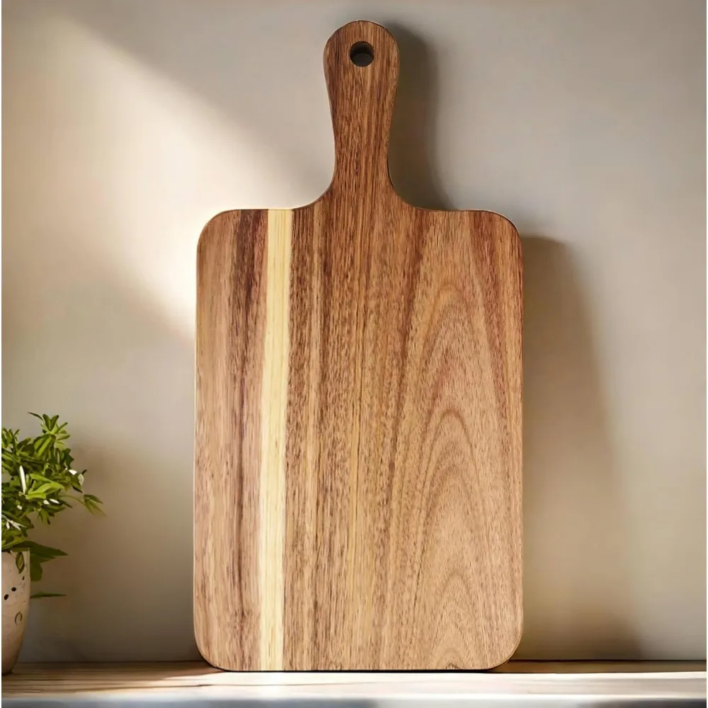Tábua de Corte de Madeira com Alça, Tábua Quadrada para Charcutaria, Tábua de Servir para Queijo, Pão, Vegetais, Frutas, Bandeja para Pizza