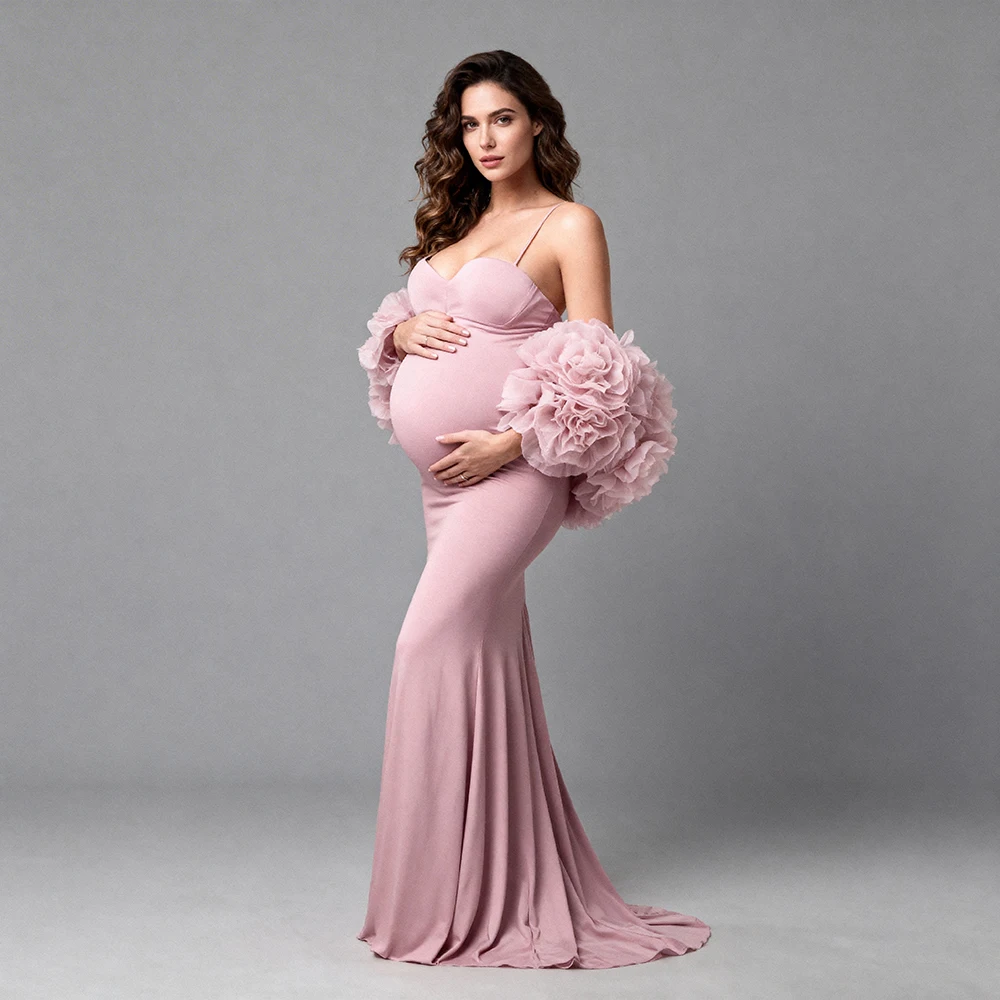 

2026 Fashion Wedding Dress Customized Strapless Ruffles Flower Sleeevs Photography and Maternity Dresses for Special Occasions