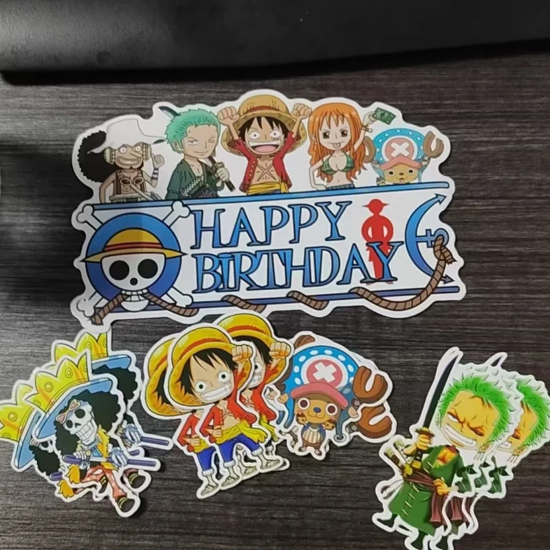 Топпер для торта One Piece Луффи, украшение для торта, для детского дня рождения, аниме, мультфильм, DIY, топпер для капкейков, подарок на день рождения
