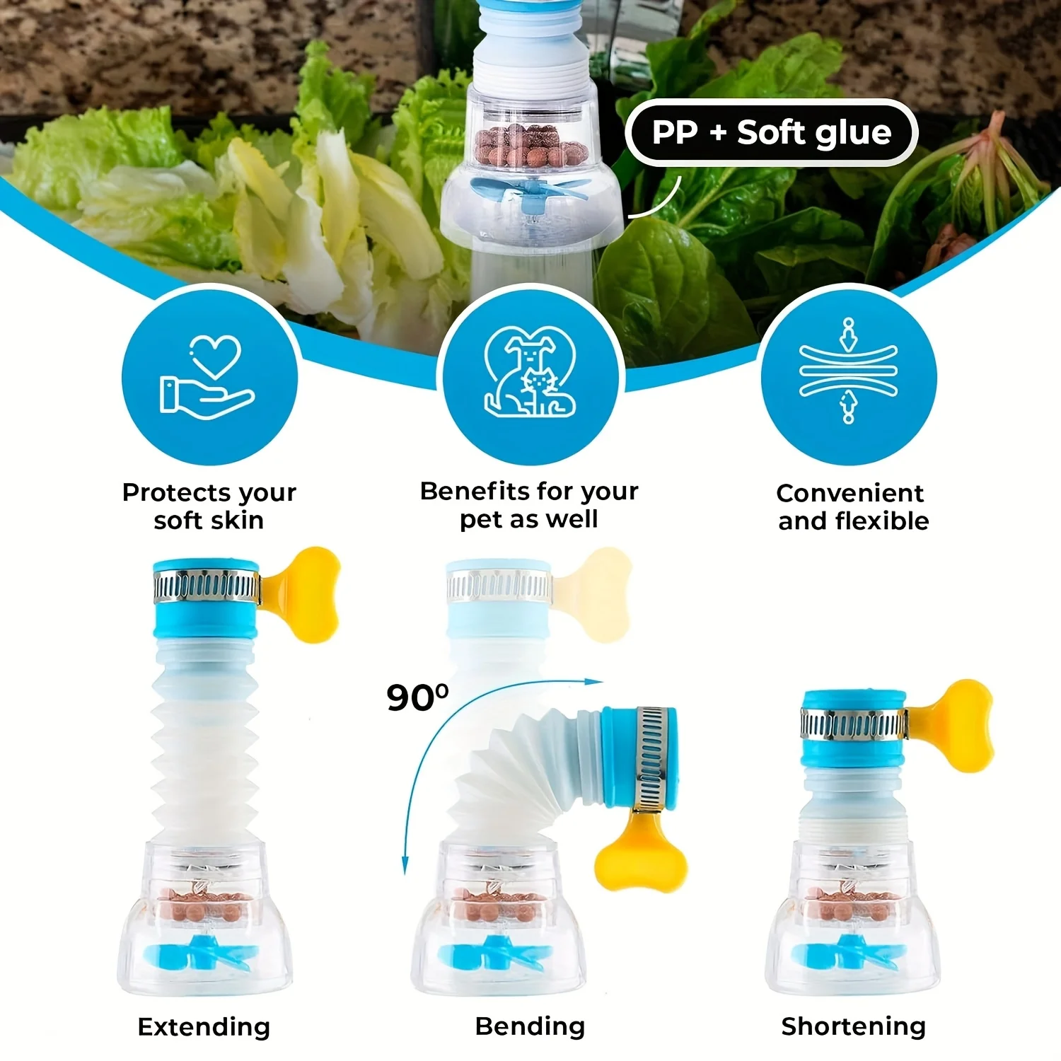 360 Grad verstellbarer Wasserhahn-Verlängerung für Küchenspüle, mehrfarbiger Leitungswasserfilter mit Sedimentkugeln, Bio-Filter, UV-Sterilisator – Detail 2