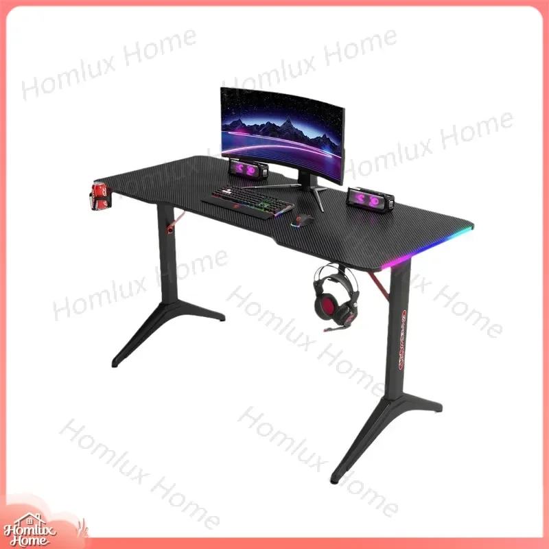 Carbon Fiber RGB Gaming Desk Esports Desk with LED Light for Home Office Internet Cafe Computer Desk Desktop PC Table
