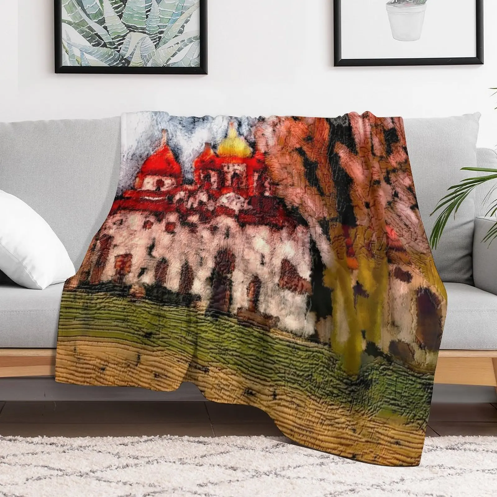 Colorful Abstract Cathedral Art Throw Blanket Flannel halloween wednesday Blankets