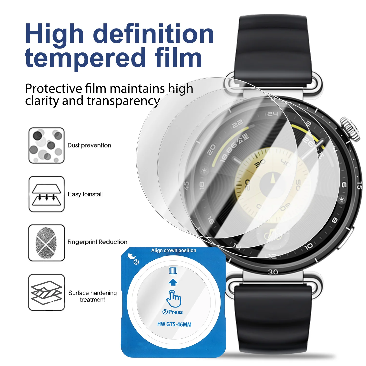 Facile installazione con allineamento automatico in vetro temperato per Huawei Watch GT6 41mm 46mm HD Proteggi schermo trasparente per Huawei GT6