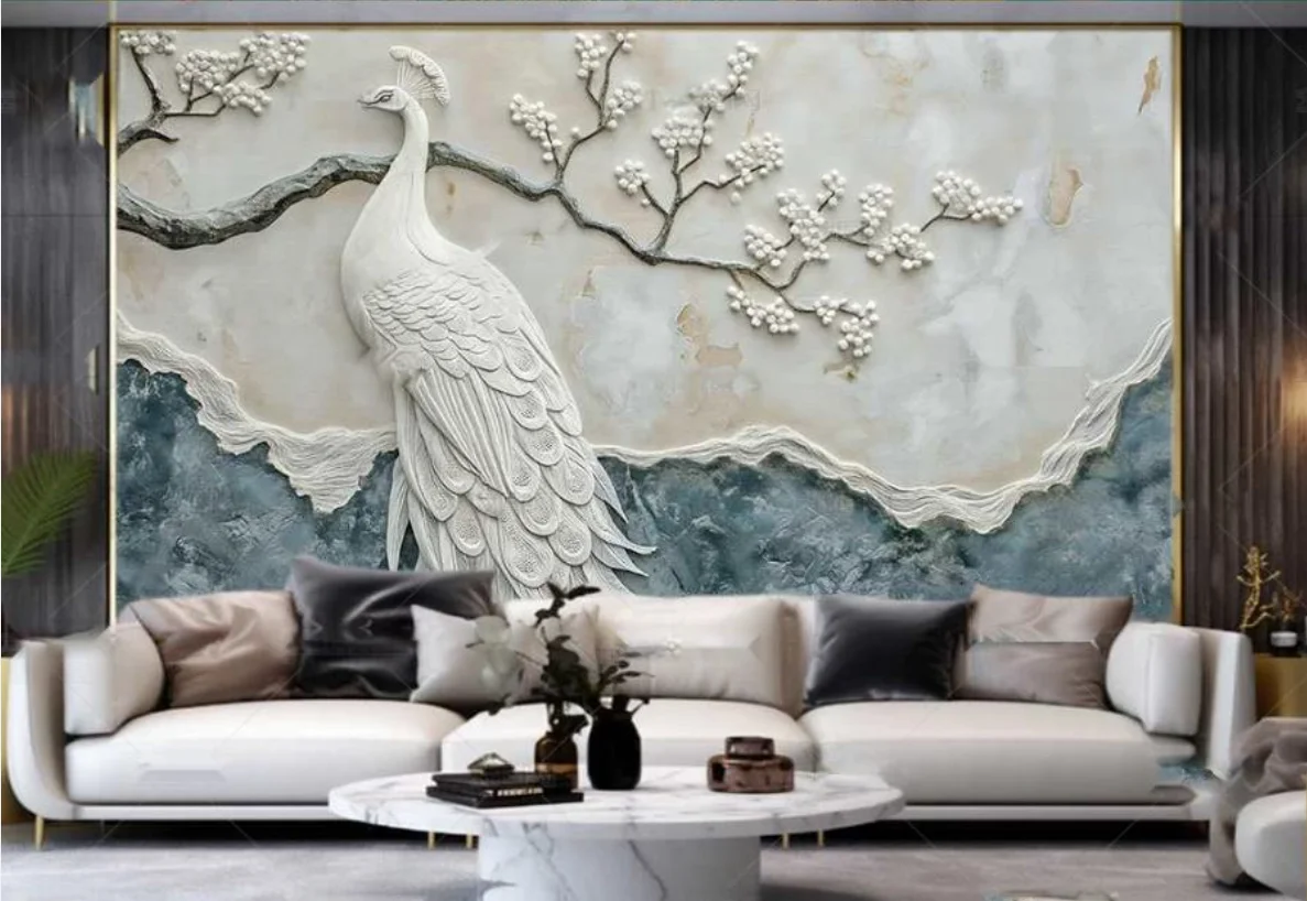 

Пользовательские обои любого размера с цветущим богатым рисунком павлина, 3D гостиная, телевизор, диван, спальня, украшение для дома, фрески, 3D обои