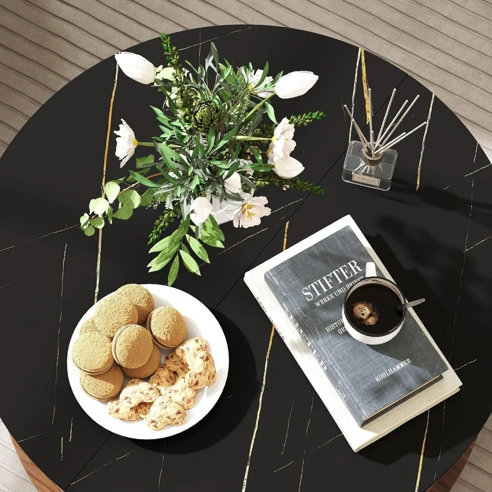 Round Coffee Table with Lifting Top,Mid Century Modern Coffee Table with Storage,Faux Marble Coffee Table for Living Room