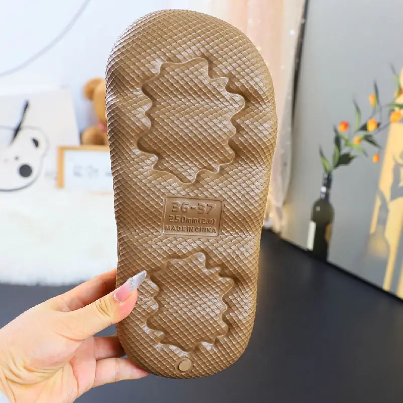 Thick High Heels 6cm Bow Slippers Female PU leather Fur Slides Woman Butterfly-know Plush Clogs 2025 Women's home slippers