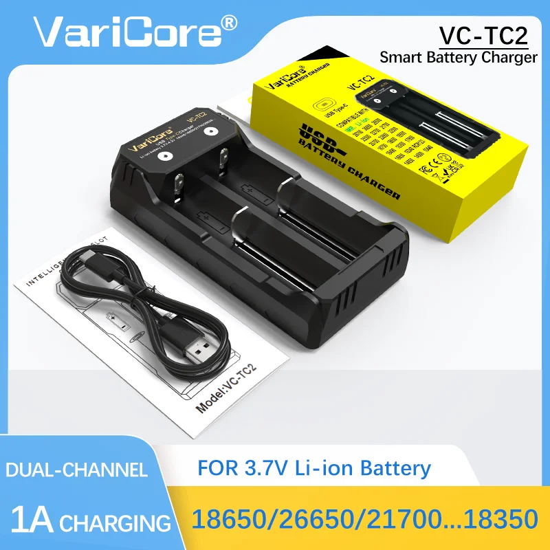 

VariCore VC-TC2 2-Slot Intelligent Battery Charger for 3.7v Lithium-ion 18650 21700 26650 18350 18500 16340