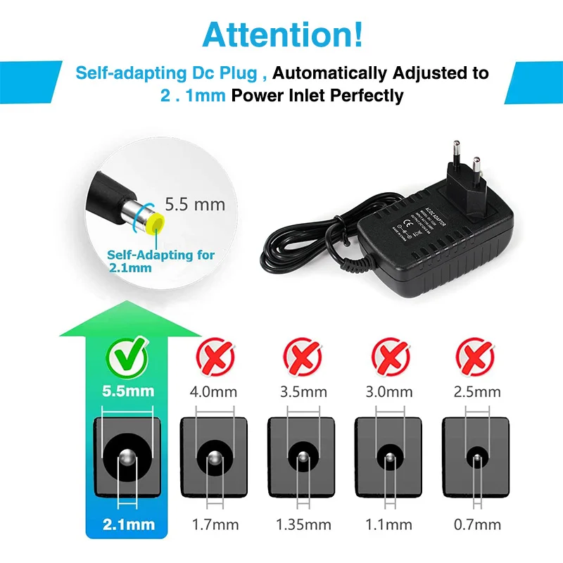 AC 110-240V DC EU US Pulg Power Adapter 12V 9V 5V 6V 15V 3A Power Charger Adaptor Supply For LED Light Strip 5.5 mm x 2.1 mm