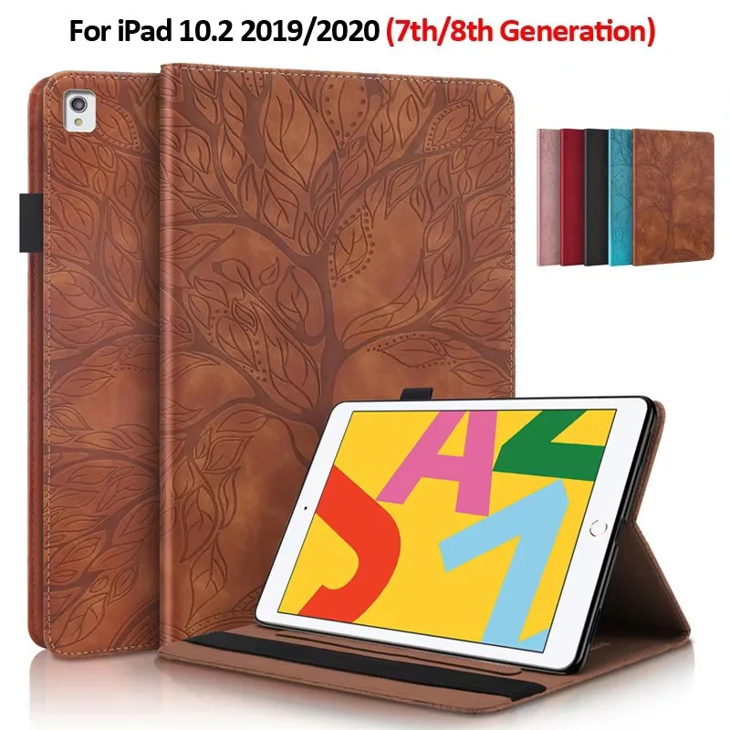 Emboss Tree Leather Flip Case for iPad 10.2 2020 2021 Cover Wallet Tablet Funda for iPad 10 9 8 7 8th 9th 10th Generation Case