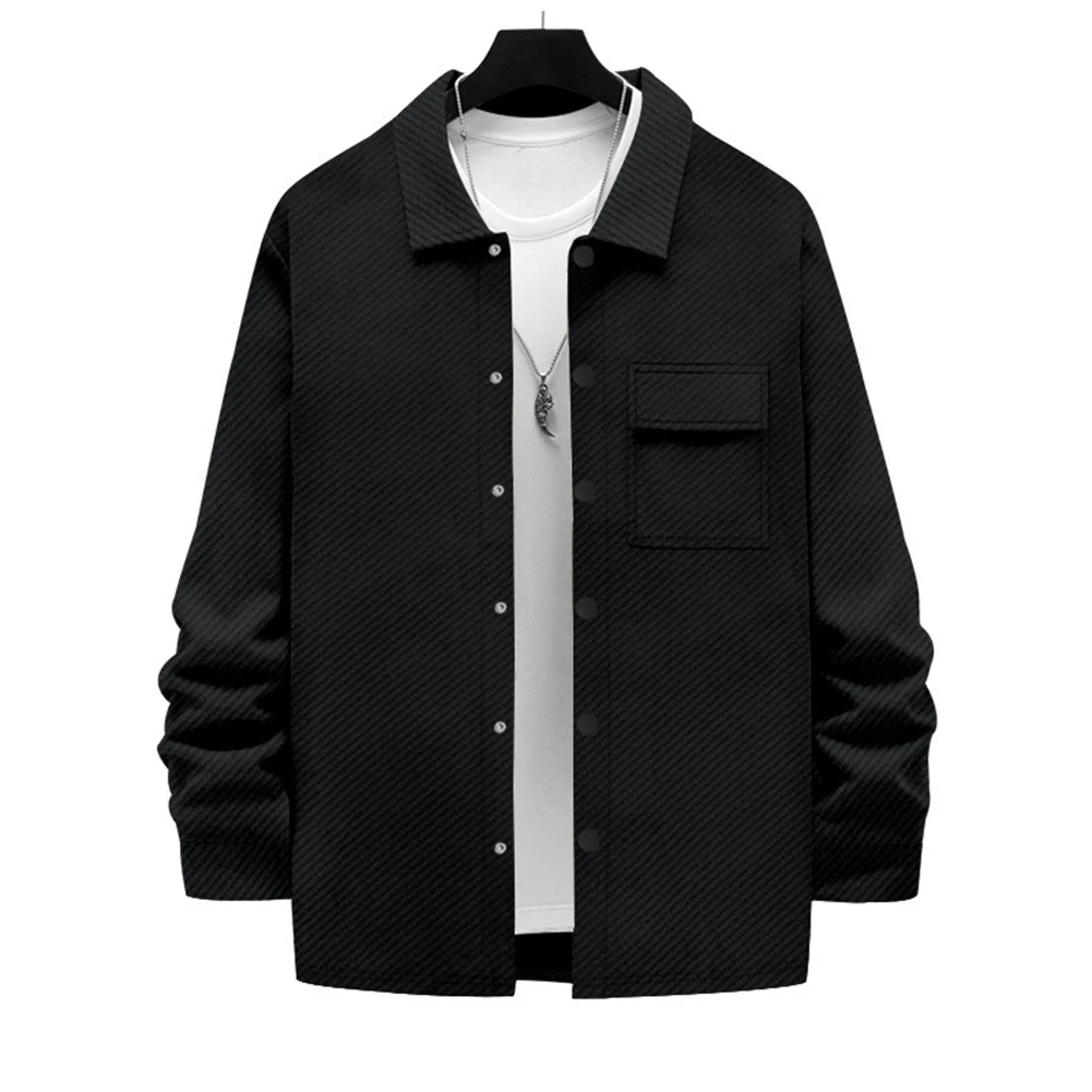Men For Slim Fit Cardigan Jacket Twill Fabric Long Sleeve Lapel Collar Solid Color Daily Work Casual Spring Autumn Outwear