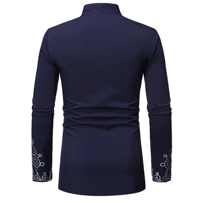 Chemise à col montant à manches longues pour hommes, style africain traditionnel, Dashiki, tendance Bazin Riche, robe imprimée, vêtements de chef africain