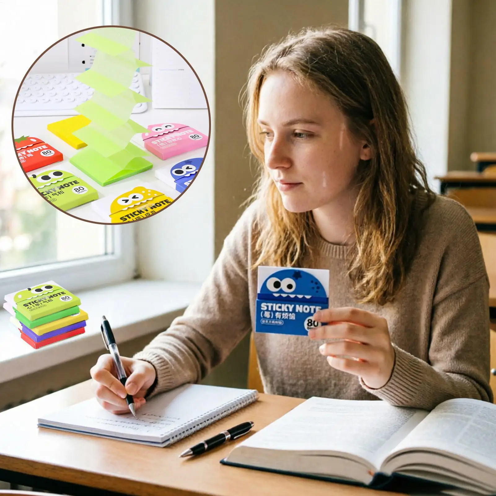 Pull Out Sticky Notes Cute Transparent Colorful Reusable Sticky Notes Dispenser Index Tabs for Bible Office School Planning