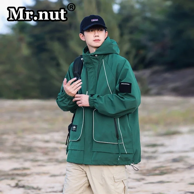 Mr.nut Camping Stylish Men's Windbreak Waterproof Hooded Jacket Spring Autumn Outdoor Jackets Casual Travel Trend Men's Clothing