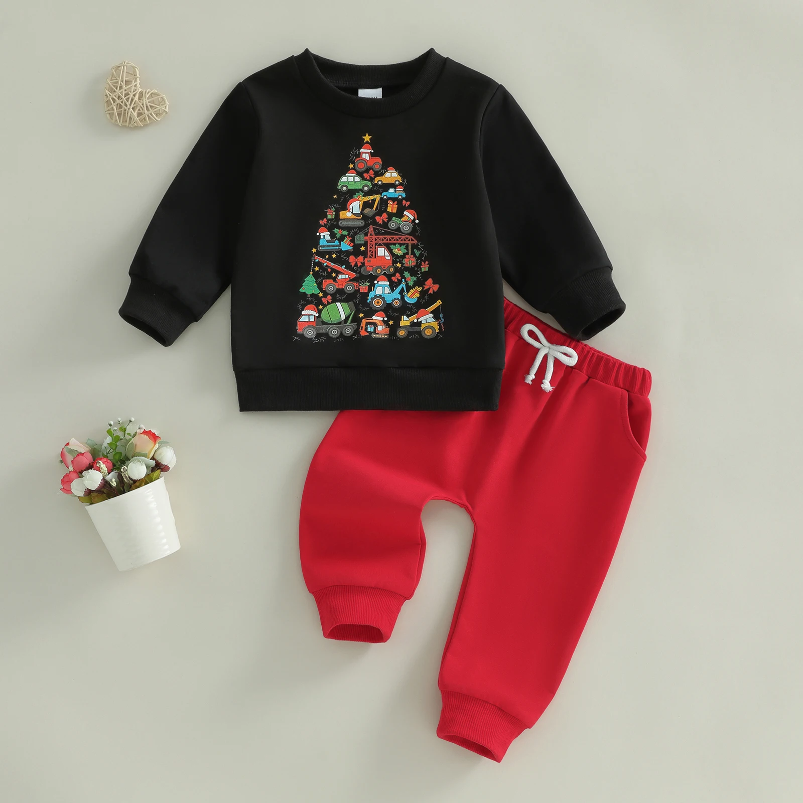 Baby Boy Christmas Outfits Long Sleeve Truck Tree Print Sweatshirt + Pants