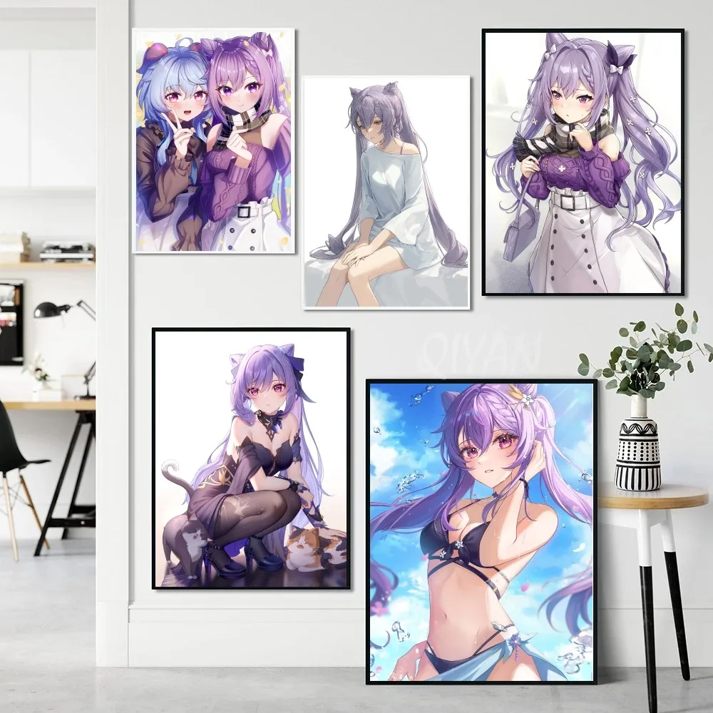 Keqing Game Genshin Impact Accounts Anime Poster Paper Print Home Living Room Bedroom Entrance Bar Cafe Art Painting Decoration