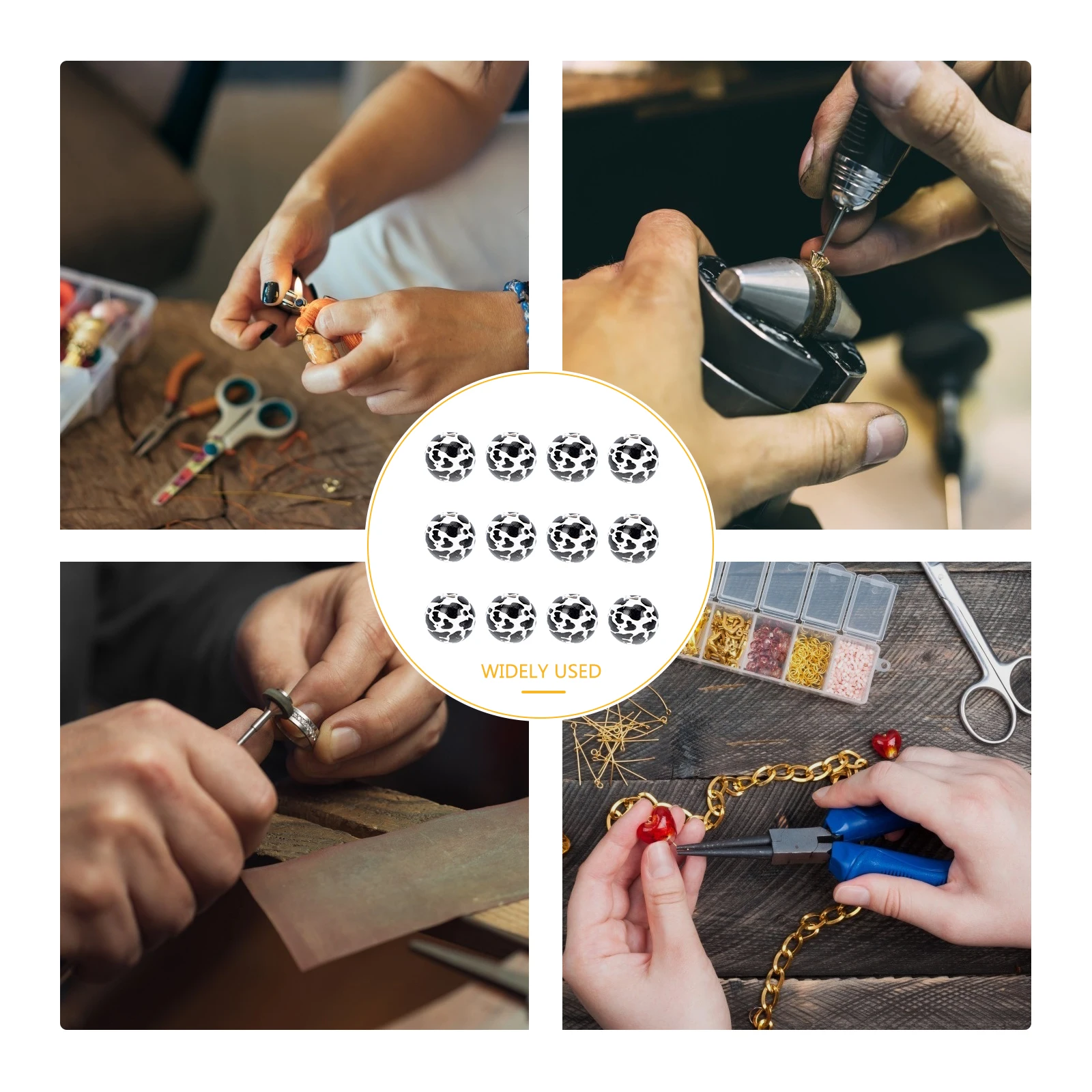 

100 Pcs Party Cow Pattern Round Bead Jewelry Accessories Beads Accessory Wooden