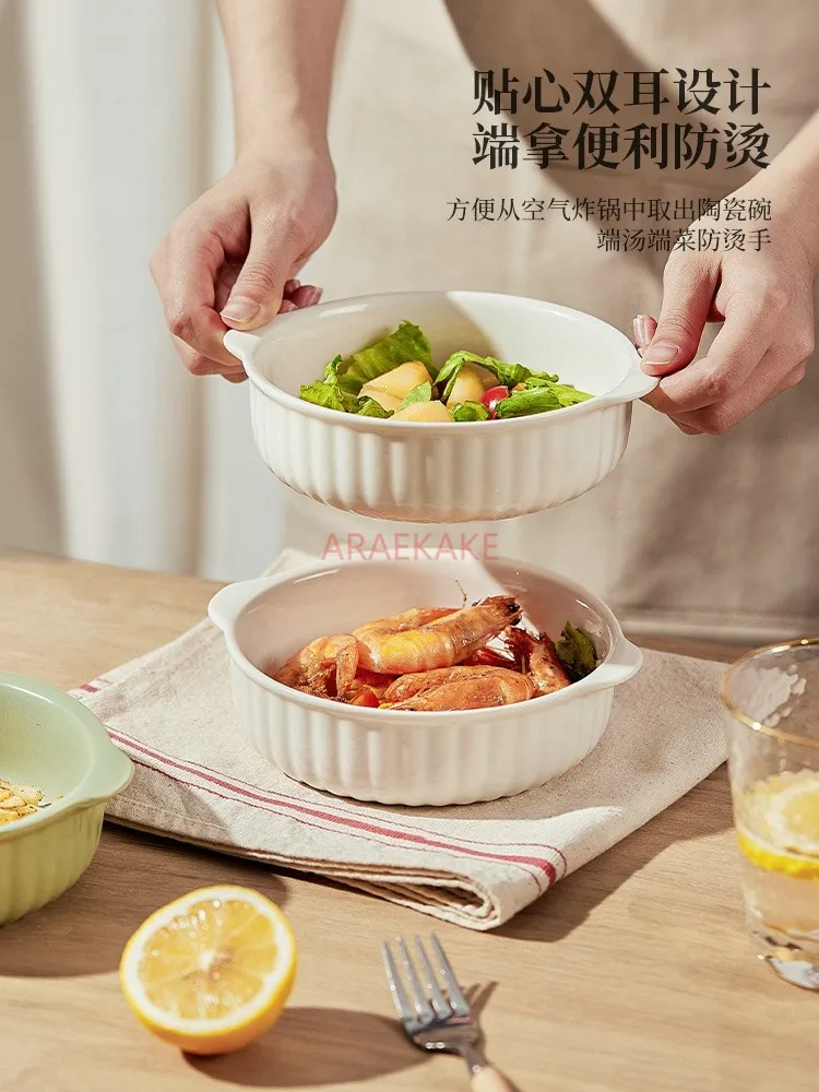 6-inch double ear baking bowl, ceramic home oven special bowl, steamed egg bowl, salad plate