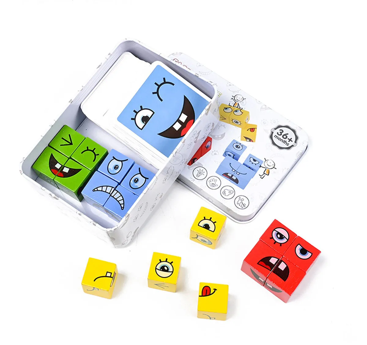 Cube Face Changing Building Blocks Board Game Wood Puzzle Montessori Expression Wooden Blocks Blocos For Children Kids Toys Gift