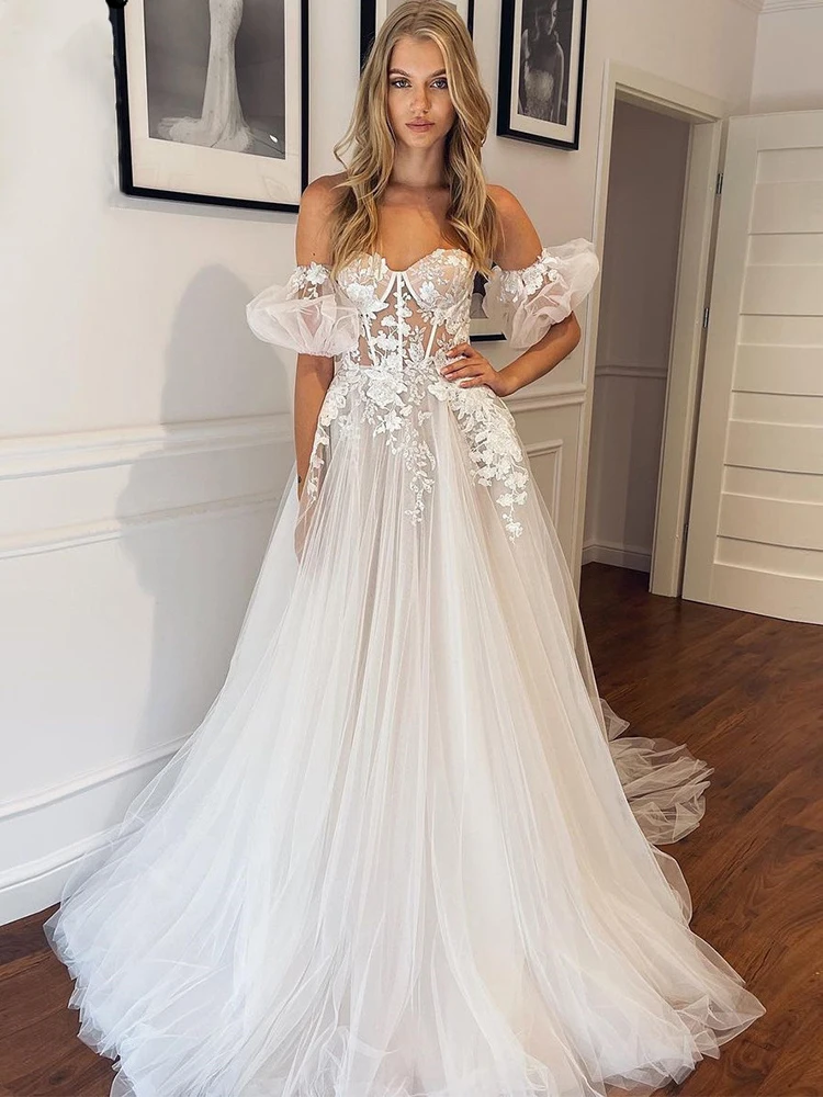 Abiti da sposa Boho 2023 maniche a sbuffo a-line Sweetheart abiti da sposa aperto sul retro abito da sposa della boemia