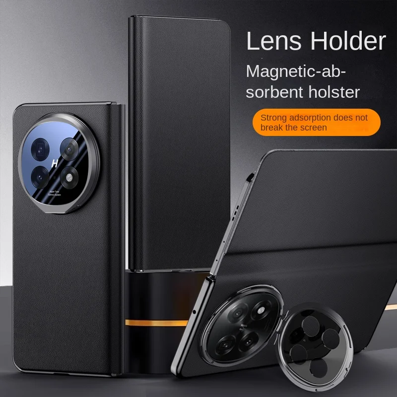 

For OPPO Find N5 Metal Lens All-Inclusive Stand Foldable Smart Plating Frame Anti-Drop and Anti-Fingerprint Leather Case