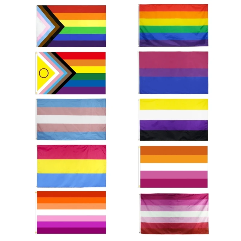 Aerlxemrbrae Rainbow Flag 150X90CM Banners 100D Polyester Brass Grommets  Gay Rainbow Progress Pride Flag Banners