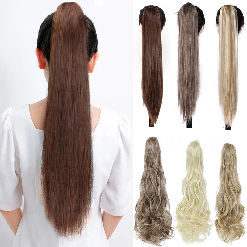 

Straight Hair Ponytail Synthetic Claw Clip on Ponytail for Women Heat Resistant Long Curly Wave False Hair Horse Tail Extensions