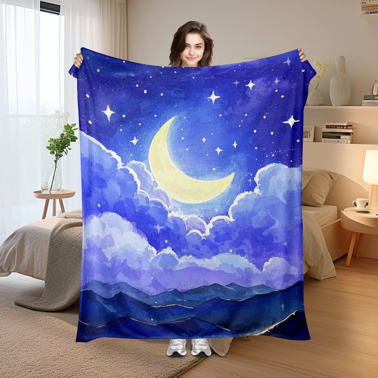 Cielo notturno stellato con nuvole scure e coperta dal design della gamma di montagna per avventurieri e regalo unico per adulti e amanti della natura