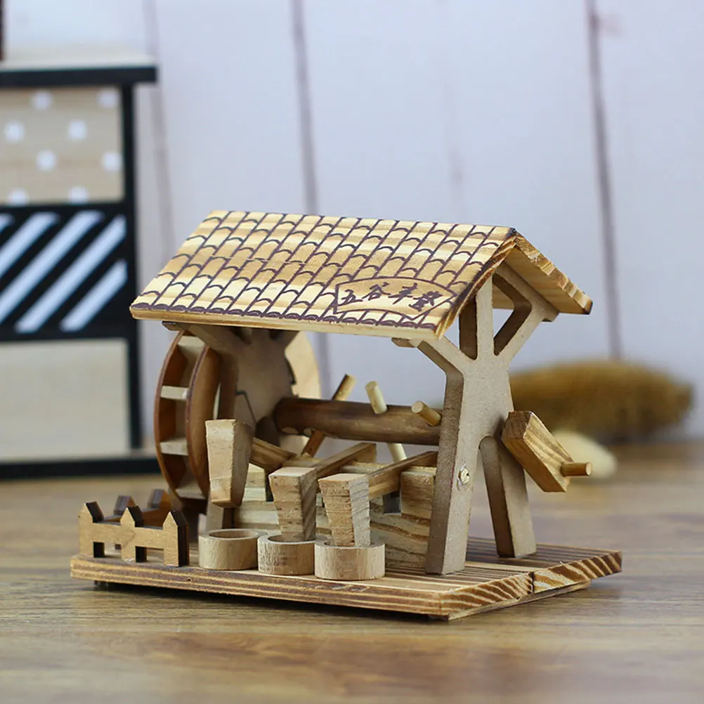 

Mini Wooden Waterwheel Craft For Home Office Desk Decor Rustic Country Style Tabletop Ornament, Wood House Model, Grinding Mill