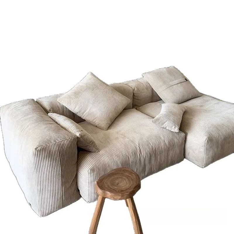 Designer wabi-sabi wind sofa, living room double cream wind small apartment tofu block row three-person cat claw cloth sofa
