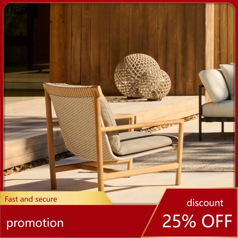 

CZ outdoor teak sofa courtyard leisure single armrest sofa chair rattan furniture combination