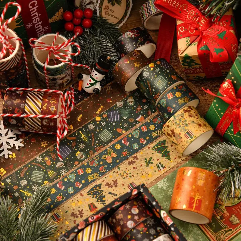 Zestaw 6 rolek taśm świątecznych dla dzieci - Kreatywna taśma dekoracyjna z motywami kreskówkowymi do rękodzieła, torebek papierowych, scrapbookingu i dekoracji świątecznych