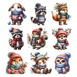 18cm Christmas Animal Heat Transfer Print Iron-on decals Cute Squirrel Owl Deer Penguin Patterns for DIY kids Clothes Decoration