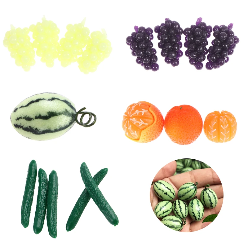 

Miniature Dollhouse Fruit Mini Grape/Orange/Watermelon/Cucumber Pretend Play Food for Doll House Kitchen Accessories