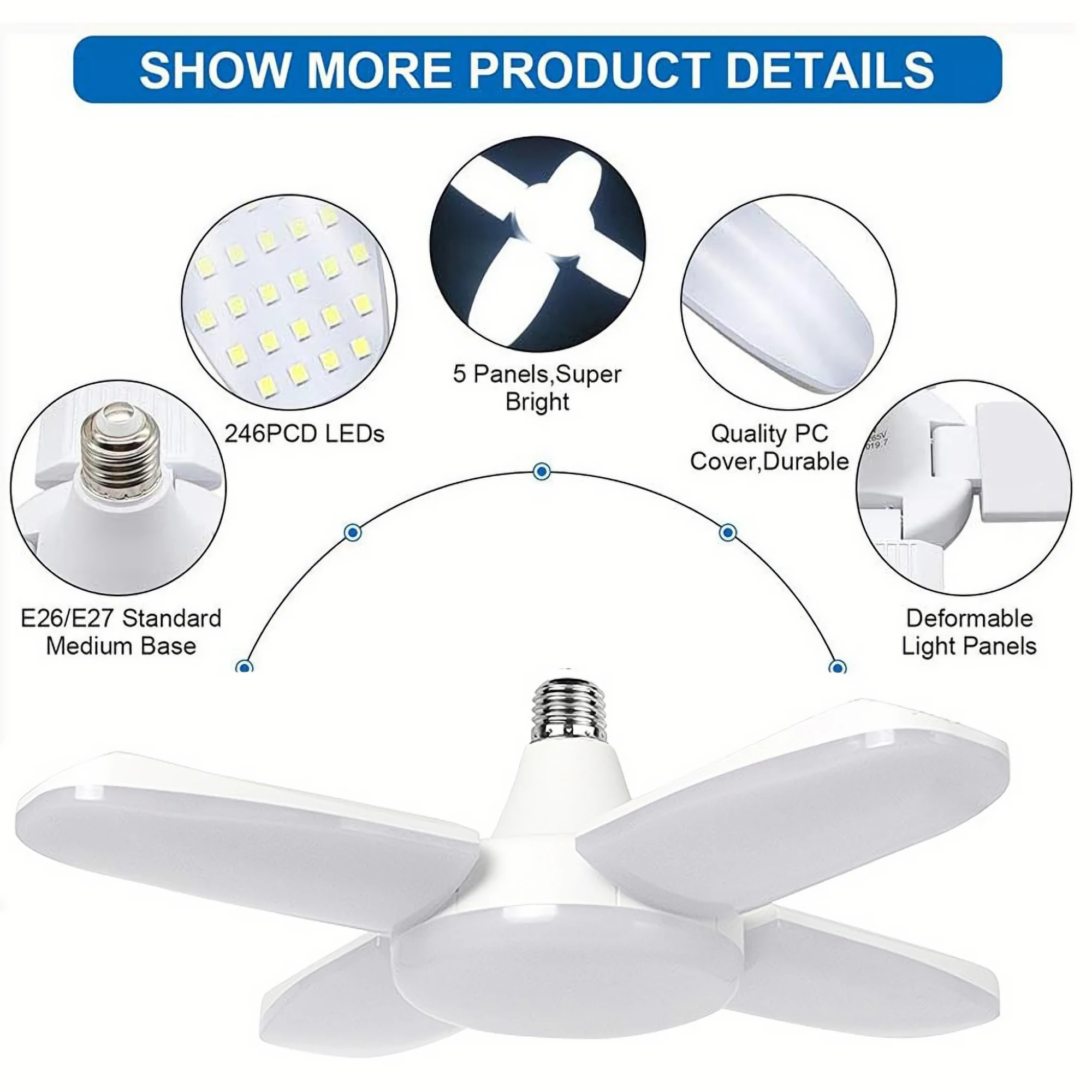 Deformable LED Light Bulb 28W Cold Warm Super Bright LED Garage Light Foldable Work Lamp For Basement Workshop Home Lighting