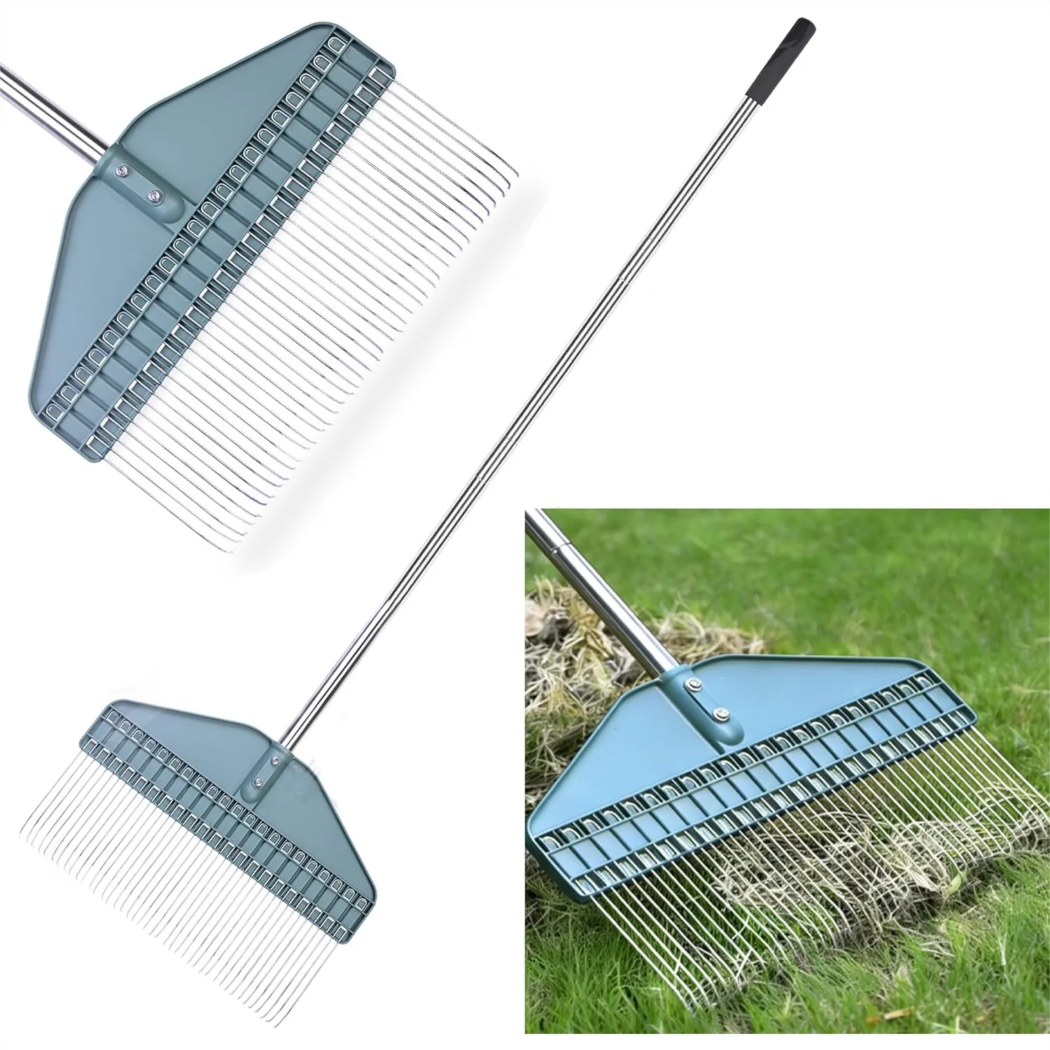 

Thatch Rake with 66 Inch Adjustable Handle, 17 Inch Wide Durable Dethatcher Rake for Garden, Yard and Lawn