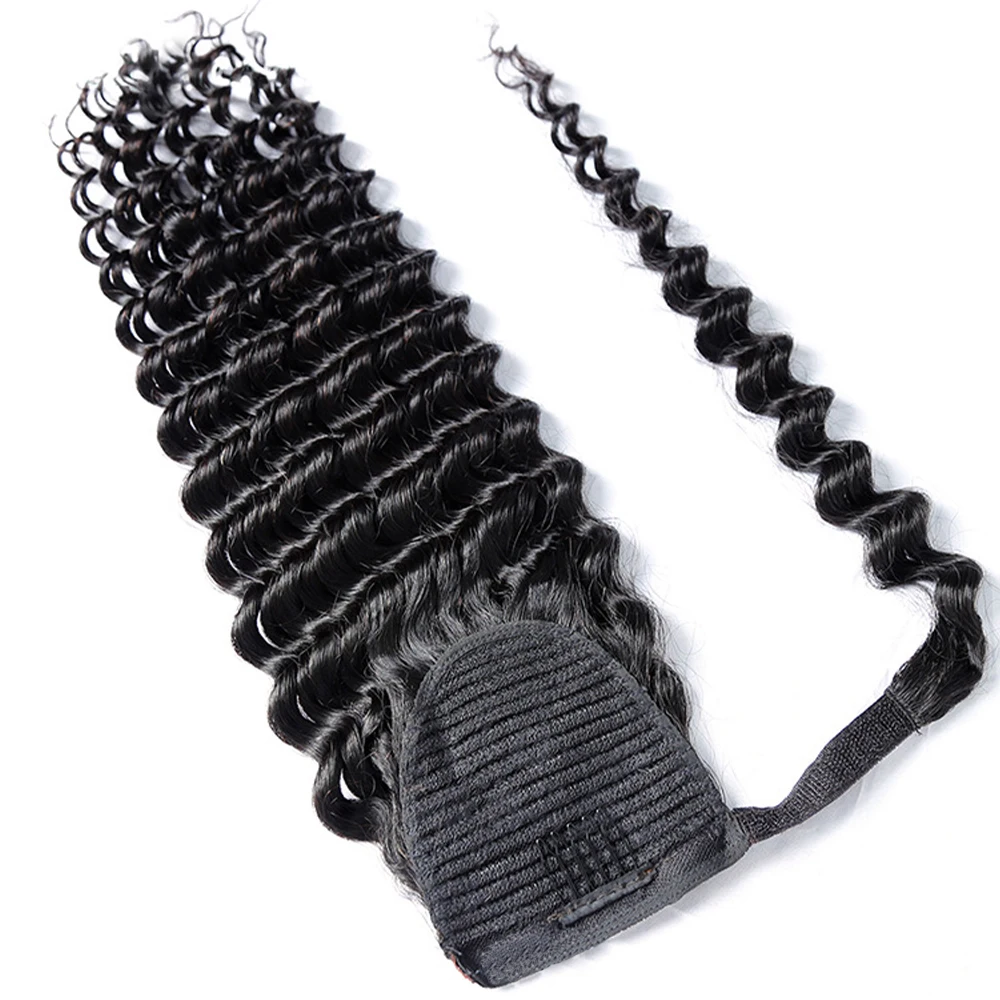 100g Deep Wave Ponytail Human Hair Drawstring or Wrap Around Ponytail Hair Extensions 8-26 Inches Clip Ins Ponytail For Women