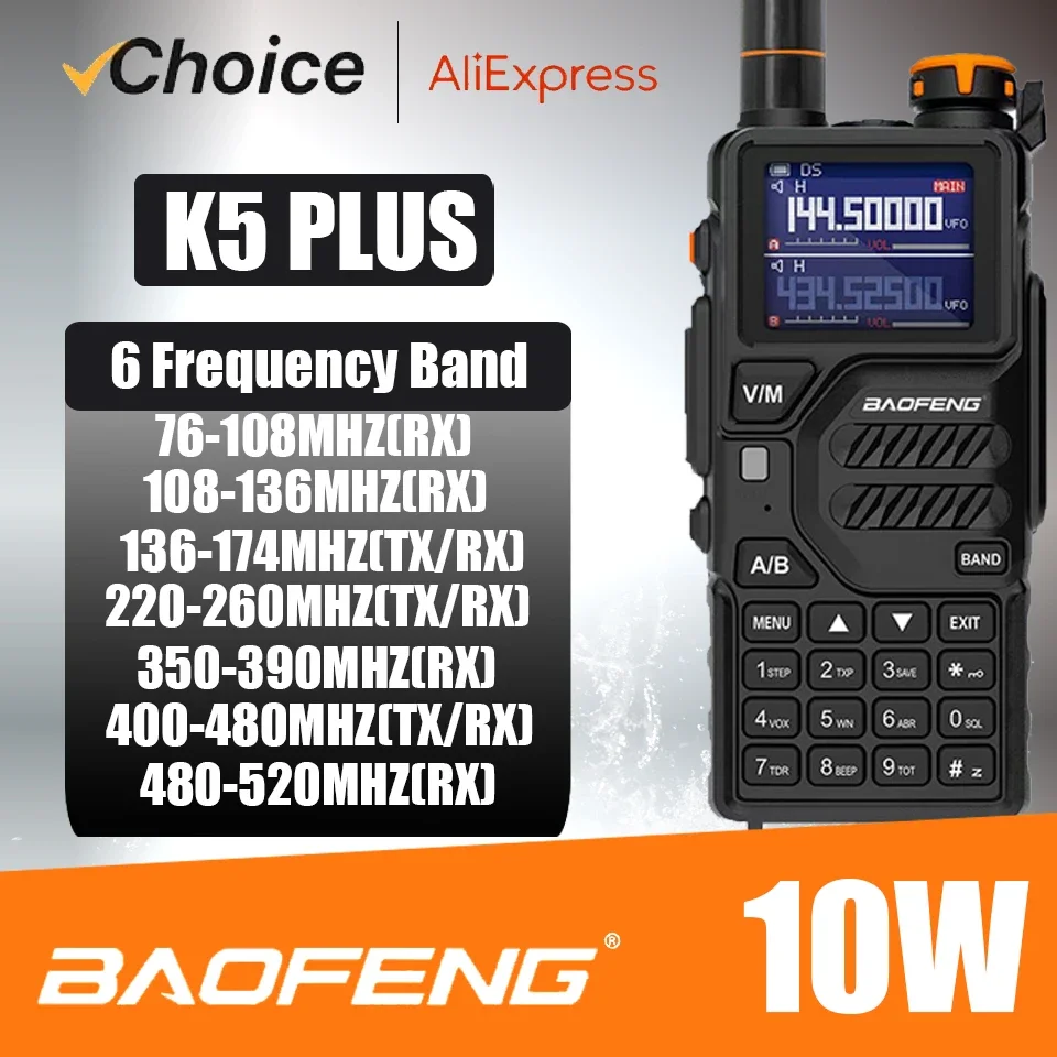 Baofeng Tienda Oficial K5 Plus 10 Watts 136-174/220-260/400-480MHz Tipo-C 2500mAh Batería 999CH