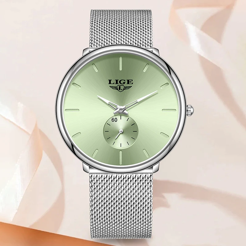 LIGE Classic Elegant Woman Watches Fashion Simple Luxury Ultra-Thin Mesh Belt Waterproof Quartz Women's Wristwatches Reloj Mujer