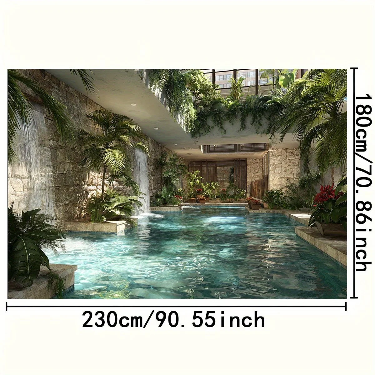 Realistic Tropical Waterfall Printed Tapestry Polyester Wall Art Jungle Pool Decor Boho Resort Style Home Hanging