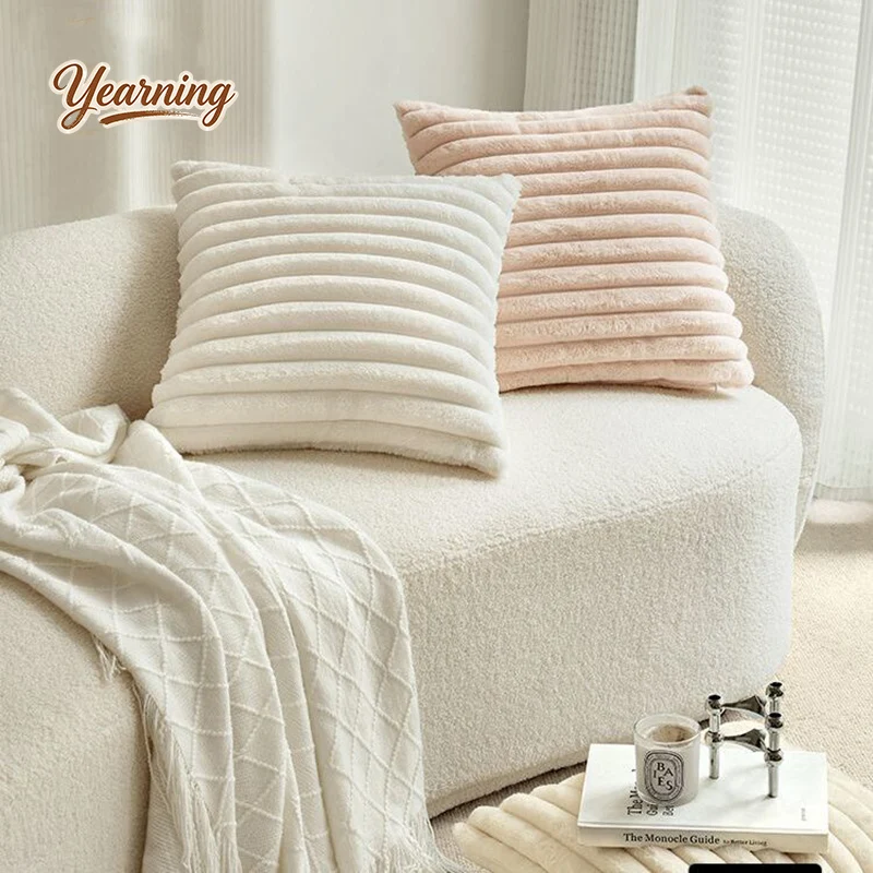 

Cute Rabbit Plush Pillow Double-Sided Striped Pillow Sofa Soft Plush Pillow Cover Cushion Cover