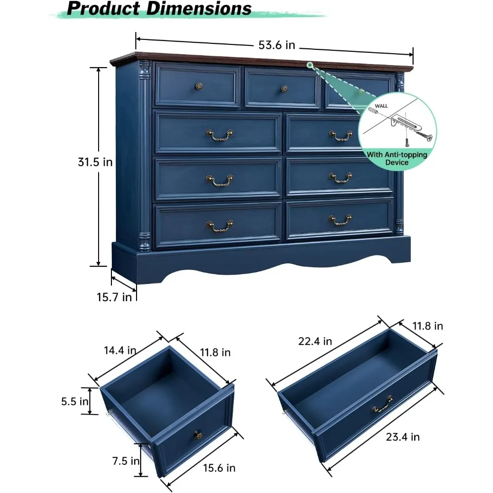 9 Drawers Dresser, 54