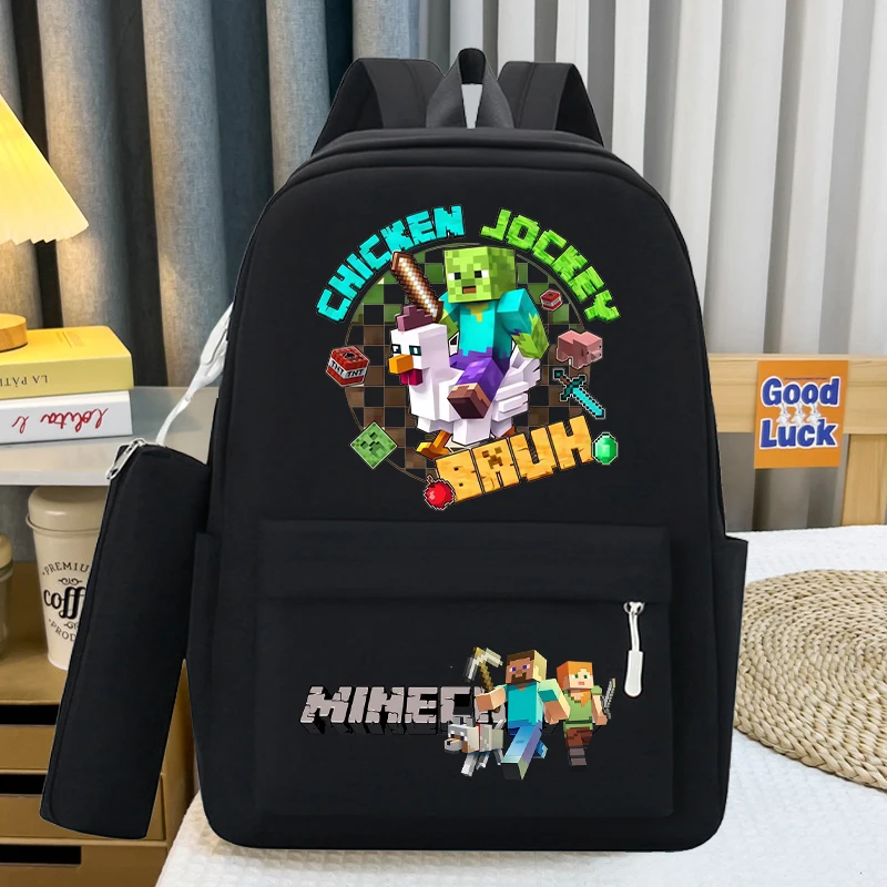 

Game Theme Large Capacity Schoolbag with Pencil Case Miner Crafted Fashion Backpacks Students Book Stationery Storage Pouch Gift
