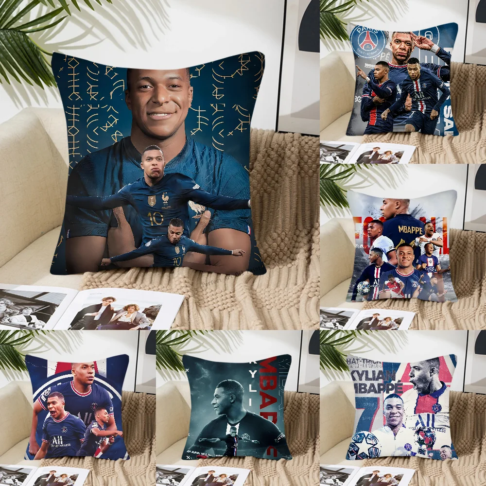 K-Kylian Football Star M-Mbappe Pillow Case Square Pillow Bedroom Sofa Leisure Comfort Cushion Car Living Room Home Decoration