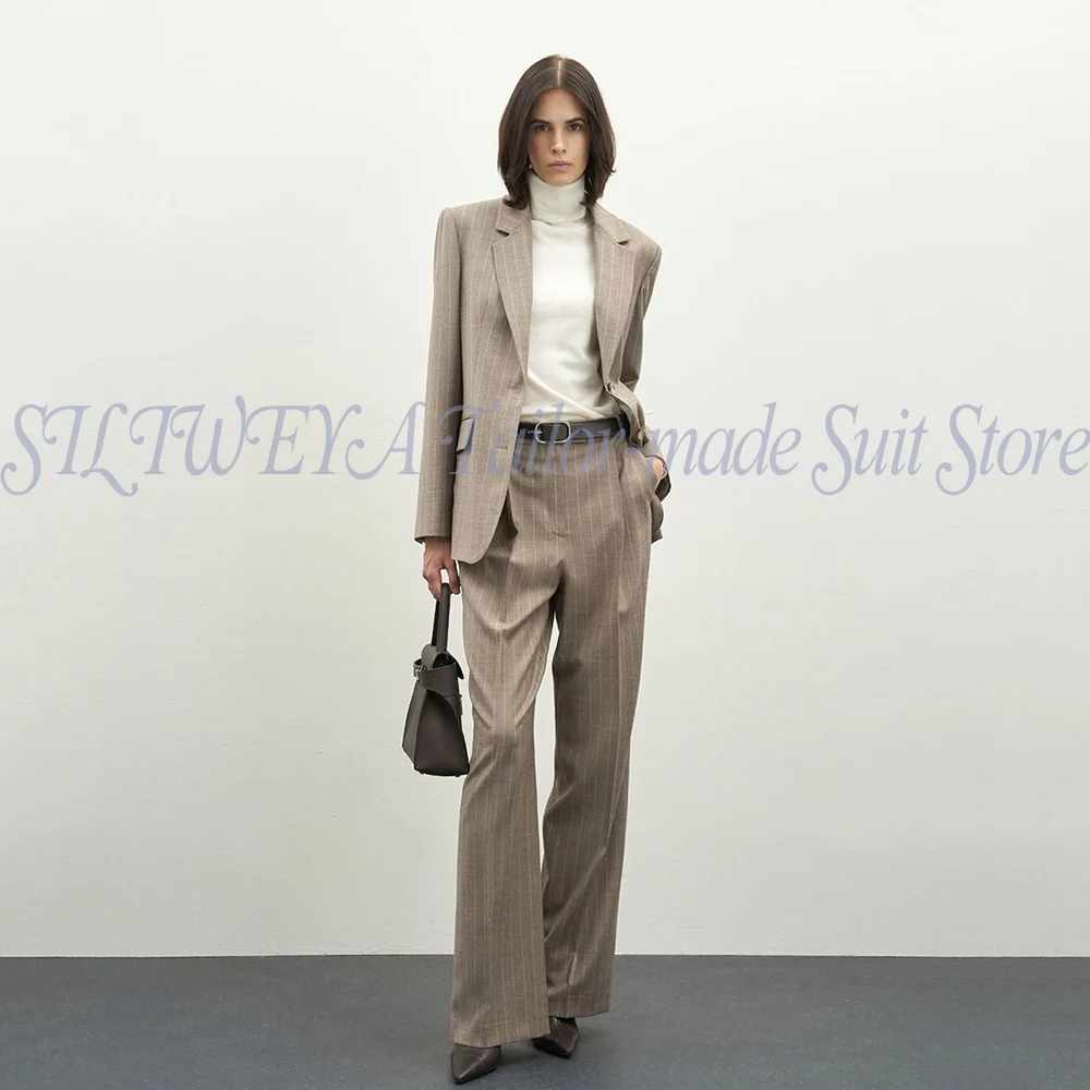 

Fashion Pants Sets 2 Piece Stripe Women's Suit Single Breasted Peak Lapel Blazer Set Party Formal Office Daily Female Suits