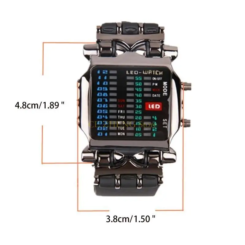 E56B Business-Armbanduhr mit Leucht-/Knopffunktion, binäre rechteckige Uhr für Herren