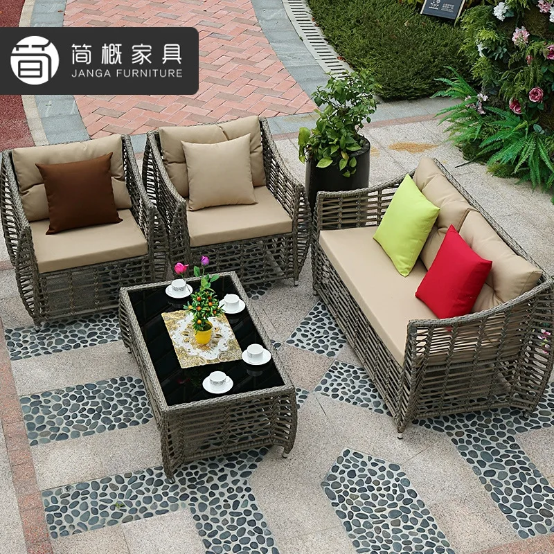 Outdoor villa courtyard garden rattan sofa on hotel bed and breakfast balcony sofa chair combination outdoor rattan chair set